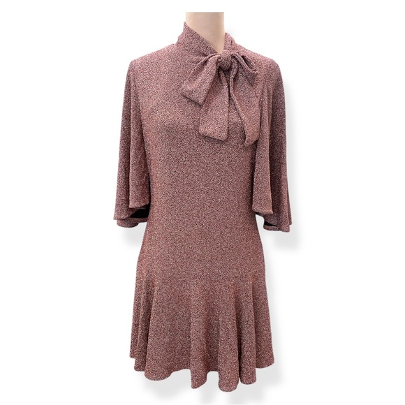 Black Halo Dresses & Skirts - Black Halo Coralia Mini Dress Metallic Bow Neck Flounce Hem Copper Zest 12 NW